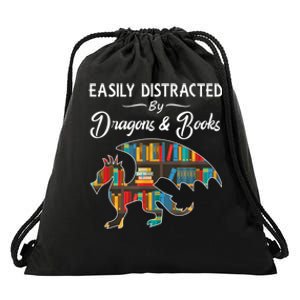 Easily Distracted By Dragons And Books Nerds Book Reader Drawstring Bag