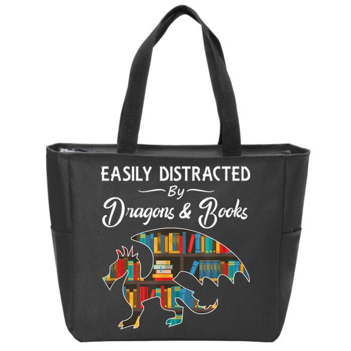 Easily Distracted By Dragons And Books Nerds Book Reader Zip Tote Bag