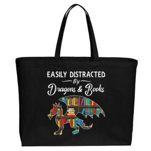 Easily Distracted By Dragons And Books Nerds Book Reader Cotton Canvas Jumbo Tote