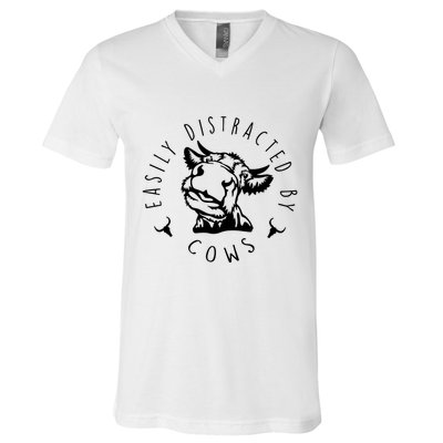 Easily Distracted By Cows V-Neck T-Shirt