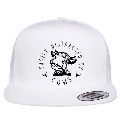 Easily Distracted By Cows Flat Bill Trucker Hat