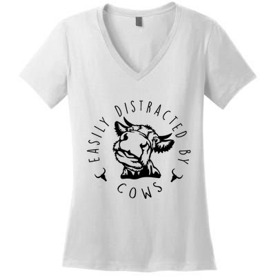 Easily Distracted By Cows Women's V-Neck T-Shirt