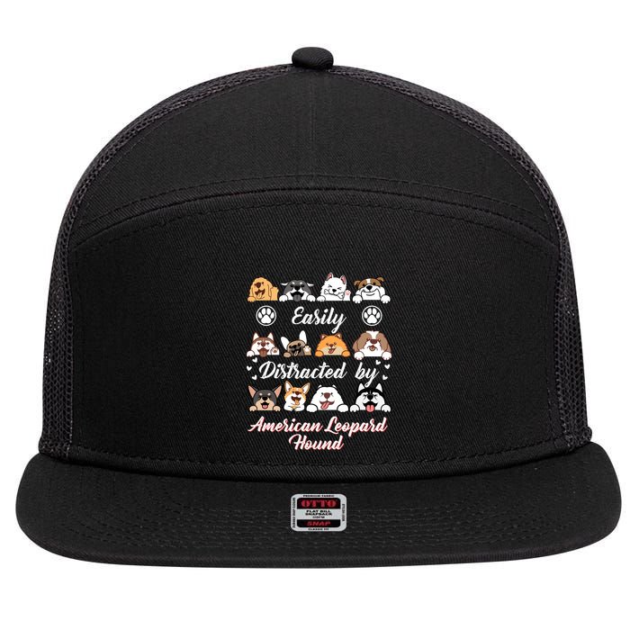 Easily Distracted By American Leopard Hound Leopard Cur Cute Gift 7 Panel Mesh Trucker Snapback Hat