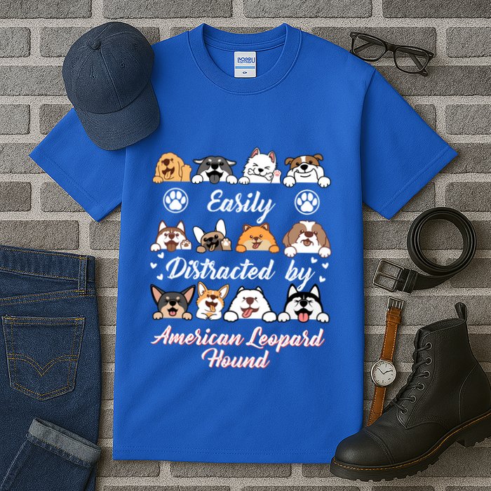 Easily Distracted By American Leopard Hound Leopard Cur Cute Gift Tall T-Shirt