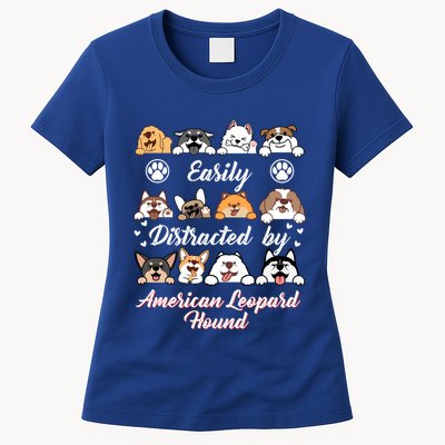 Easily Distracted By American Leopard Hound Leopard Cur Cute Gift Womens T-Shirt