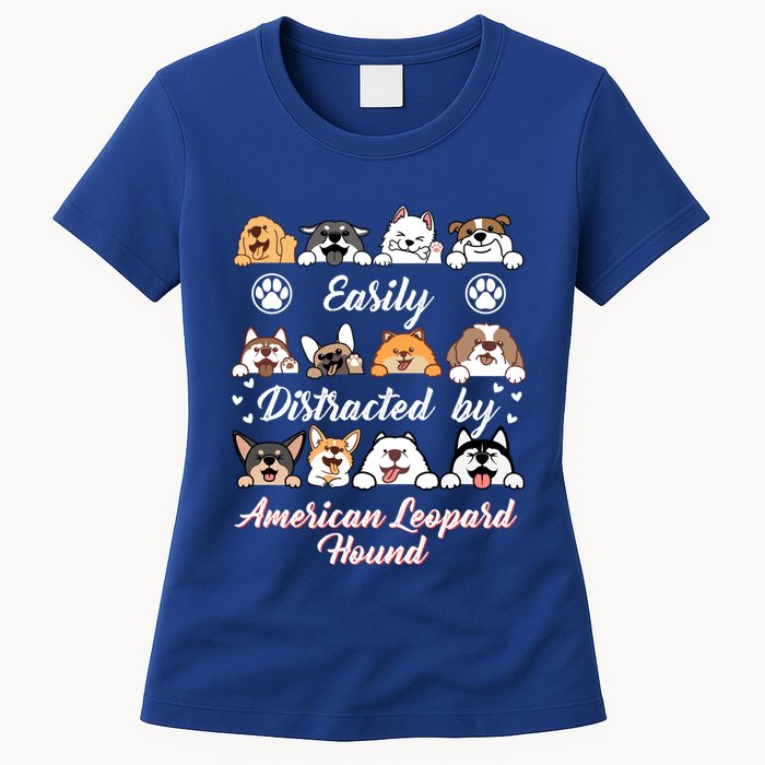 Easily Distracted By American Leopard Hound Leopard Cur Cute Gift Womens T-Shirt