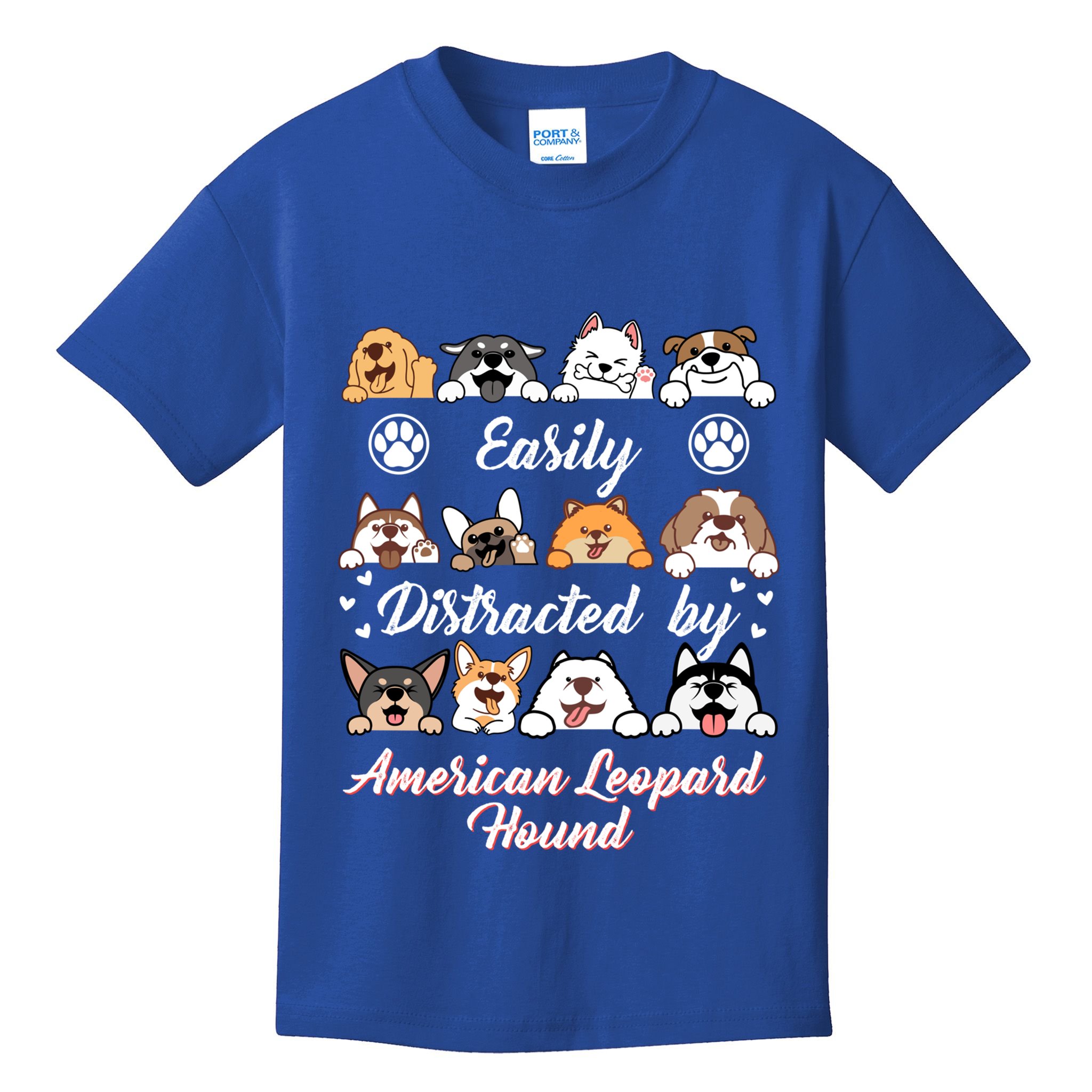 Easily Distracted By American Leopard Hound Leopard Cur Cute Gift Kids T-Shirt