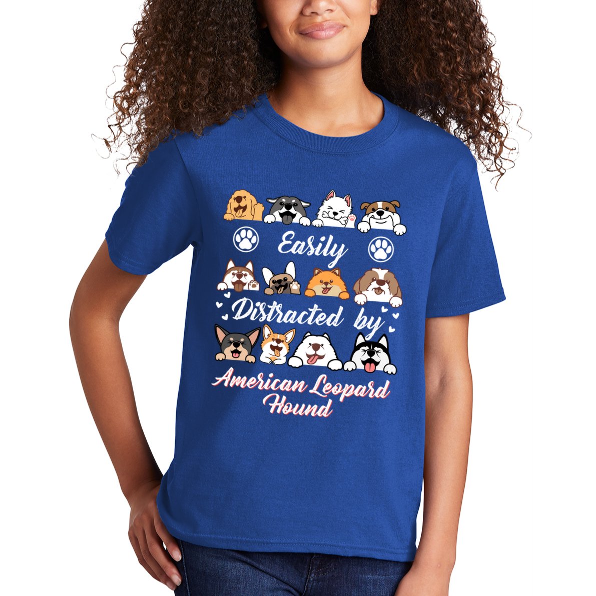 Easily Distracted By American Leopard Hound Leopard Cur Cute Gift Kids T-Shirt