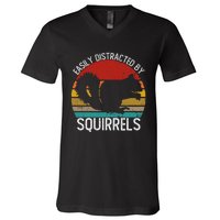 Easily Distracted By Squirrels S Vintage Squirrel V-Neck T-Shirt