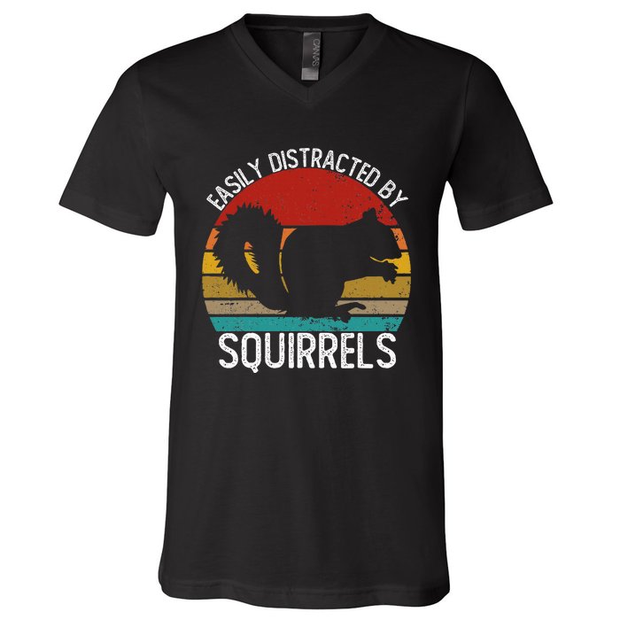 Easily Distracted By Squirrels S Vintage Squirrel V-Neck T-Shirt