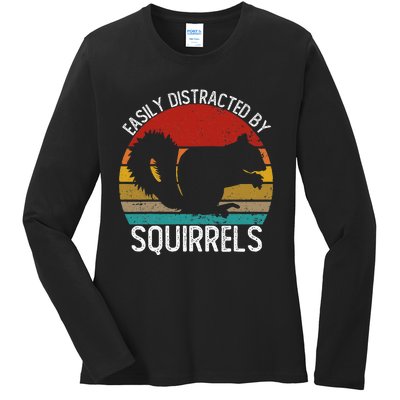 Easily Distracted By Squirrels S Vintage Squirrel Ladies Long Sleeve Shirt