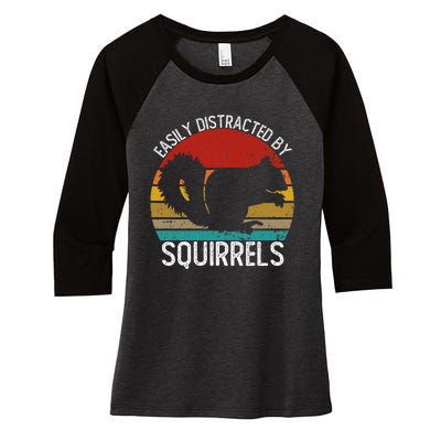 Easily Distracted By Squirrels S Vintage Squirrel Women's Tri-Blend 3/4-Sleeve Raglan Shirt