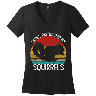 Easily Distracted By Squirrels S Vintage Squirrel Women's V-Neck T-Shirt