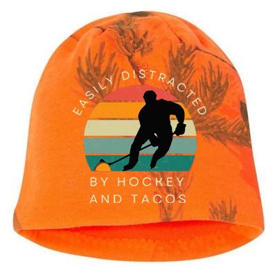 Easily Distracted by Hockey And Tacos Funny Hockey Players Kati - Camo Knit Beanie