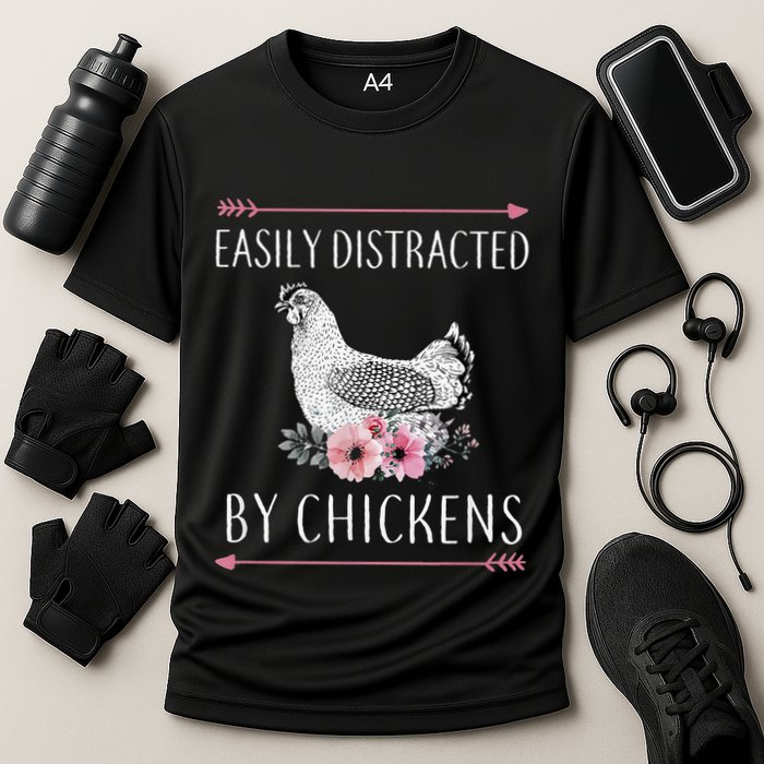 Easily Distracted By Chickens For Chicken Lovers Funny Performance Shirt