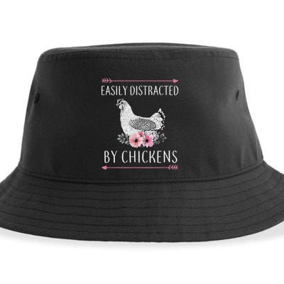 Easily Distracted By Chickens For Chicken Lovers Funny Sustainable Bucket Hat
