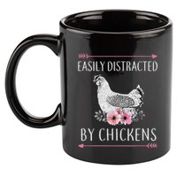 Easily Distracted By Chickens For Chicken Lovers Funny 11oz C Handle Ceramic Mug