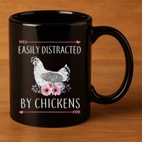 Easily Distracted By Chickens For Chicken Lovers Funny 11oz C Handle Ceramic Mug