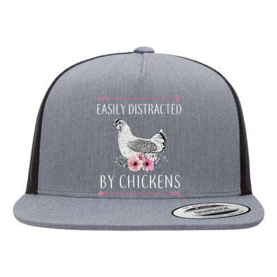 Easily Distracted By Chickens For Chicken Lovers Funny Flat Bill Trucker Hat