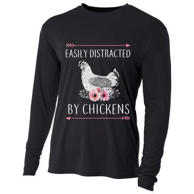 Easily Distracted By Chickens For Chicken Lovers Funny Cooling Performance Long Sleeve Crew
