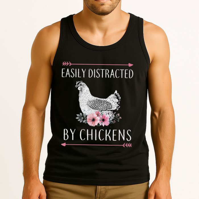 Easily Distracted By Chickens For Chicken Lovers Funny Tank Top