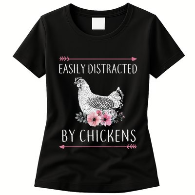 Easily Distracted By Chickens For Chicken Lovers Funny Womens T-Shirt