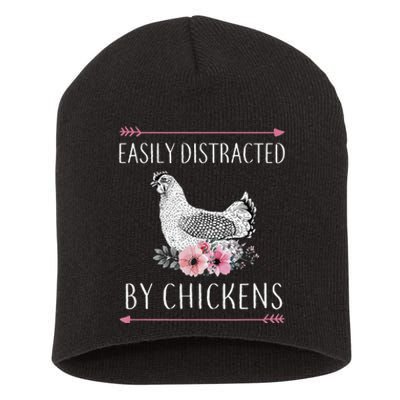 Easily Distracted By Chickens For Chicken Lovers Funny Short Acrylic Beanie