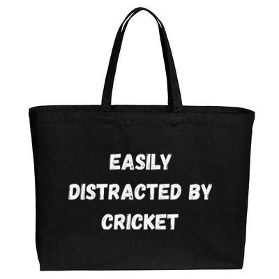 Easily Distracted By Cricket Funny Cricket Coach Player Cotton Canvas Jumbo Tote