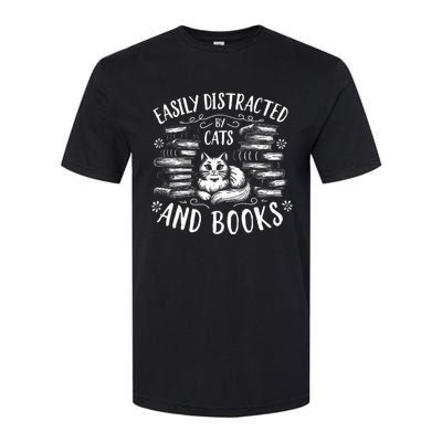 Easily Distracted By Cats And Books Cat Design Softstyle® CVC T-Shirt