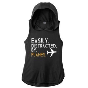 Easily Distracted By Planes Airplane Pilot Lover Ladies PosiCharge Tri-Blend Wicking Draft Hoodie Tank