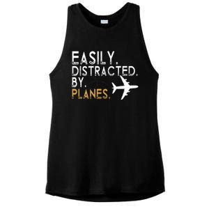 Easily Distracted By Planes Airplane Pilot Lover Ladies PosiCharge Tri-Blend Wicking Tank