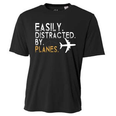 Easily Distracted By Planes Airplane Pilot Lover Cooling Performance Crew T-Shirt