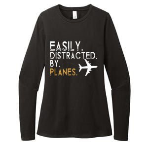 Easily Distracted By Planes Airplane Pilot Lover Womens CVC Long Sleeve Shirt