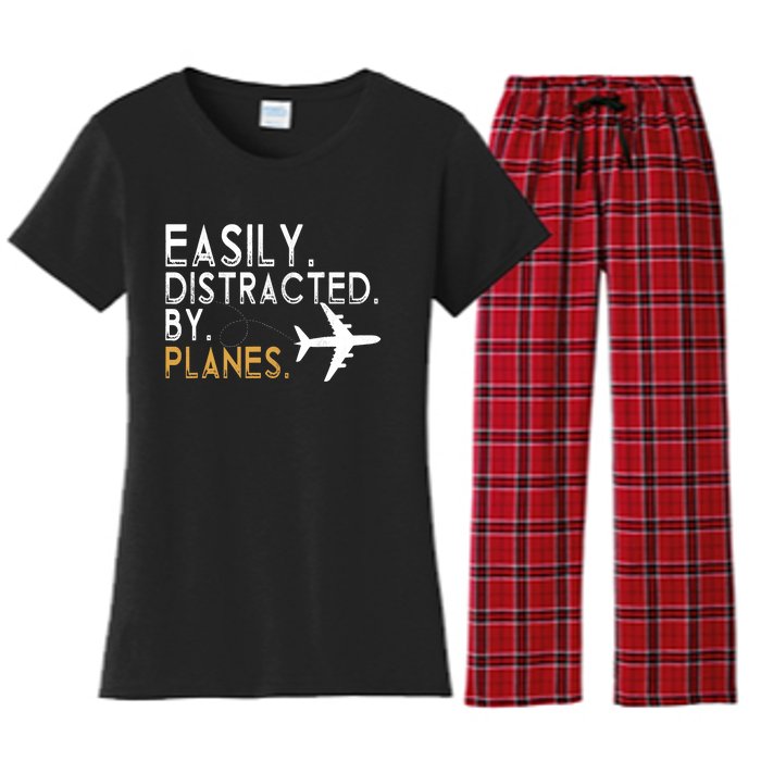 Easily Distracted By Planes Airplane Pilot Lover Women's Flannel Pajama Set