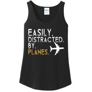 Easily Distracted By Planes Airplane Pilot Lover Ladies Essential Tank