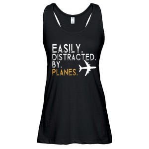 Easily Distracted By Planes Airplane Pilot Lover Ladies Essential Flowy Tank