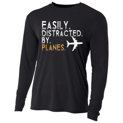 Easily Distracted By Planes Airplane Pilot Lover Cooling Performance Long Sleeve Crew