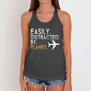 Easily Distracted By Planes Airplane Pilot Lover Women's Knotted Racerback Tank