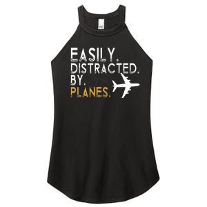 Easily Distracted By Planes Airplane Pilot Lover Women's Perfect Tri Rocker Tank