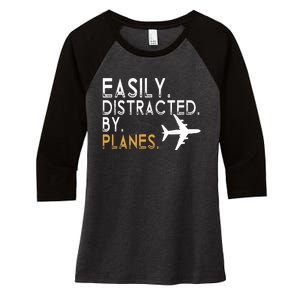 Easily Distracted By Planes Airplane Pilot Lover Women's Tri-Blend 3/4-Sleeve Raglan Shirt