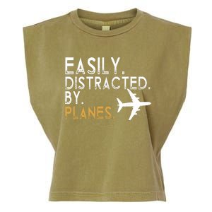 Easily Distracted By Planes Airplane Pilot Lover Garment-Dyed Women's Muscle Tee