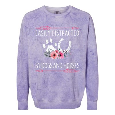 Easily Distracted By Dogs And Horses Riding Gift Colorblast Crewneck Sweatshirt