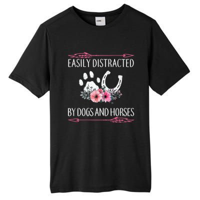 Easily Distracted By Dogs And Horses Riding Gift Tall Fusion ChromaSoft Performance T-Shirt