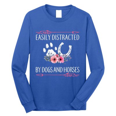 Easily Distracted By Dogs And Horses Riding Gift Long Sleeve Shirt