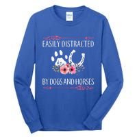 Easily Distracted By Dogs And Horses Riding Gift Tall Long Sleeve T-Shirt