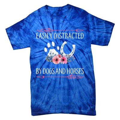 Easily Distracted By Dogs And Horses Riding Gift Tie-Dye T-Shirt