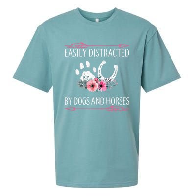 Easily Distracted By Dogs And Horses Riding Gift Sueded Cloud Jersey T-Shirt