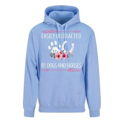 Easily Distracted By Dogs And Horses Riding Gift Unisex Surf Hoodie