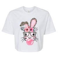 Easter Day Bunny With Leopard Glasses Bubblegum Bella+Canvas Jersey Crop Tee