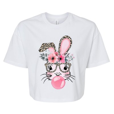 Easter Day Bunny With Leopard Glasses Bubblegum Bella+Canvas Jersey Crop Tee